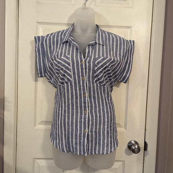 Thread & Supply Striped Linen Button Down NWOT - Picture 4 of 8